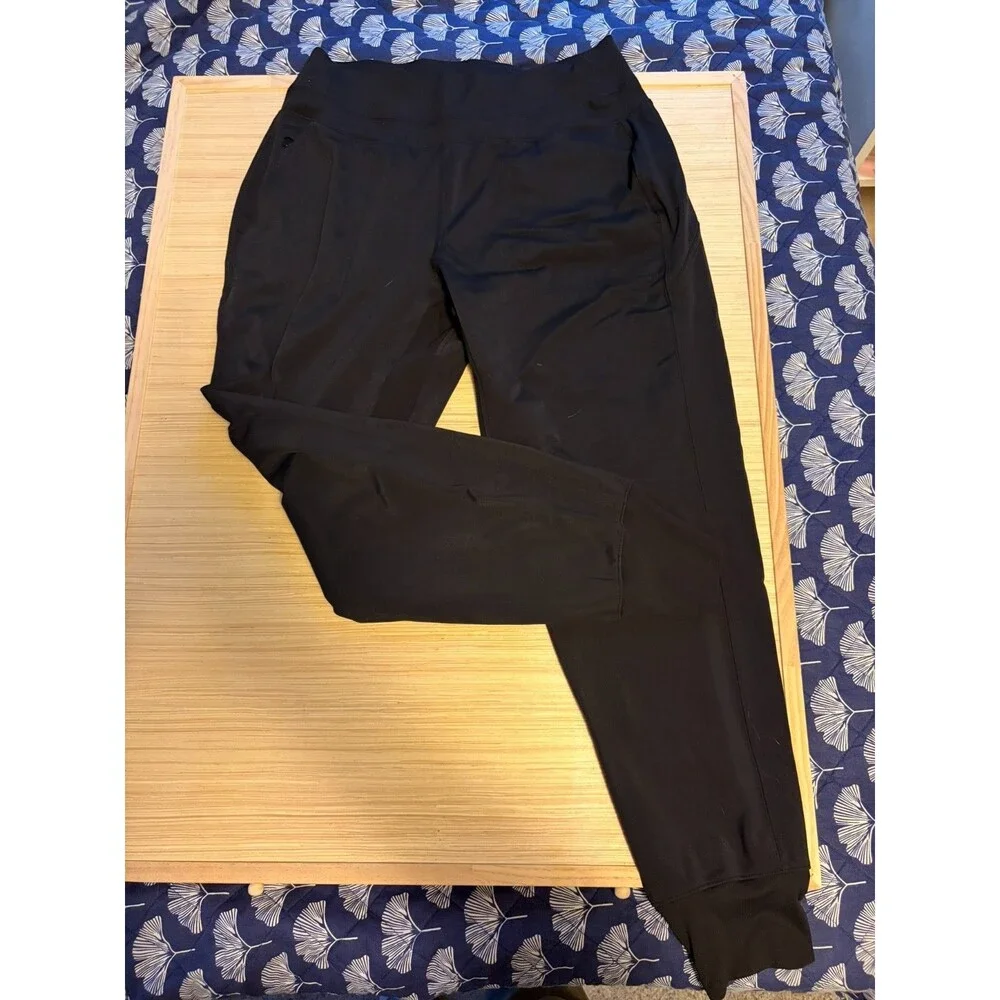 Athleta Women’s Black Jogger Pants Size L Tapered Zip Pockets Athletic